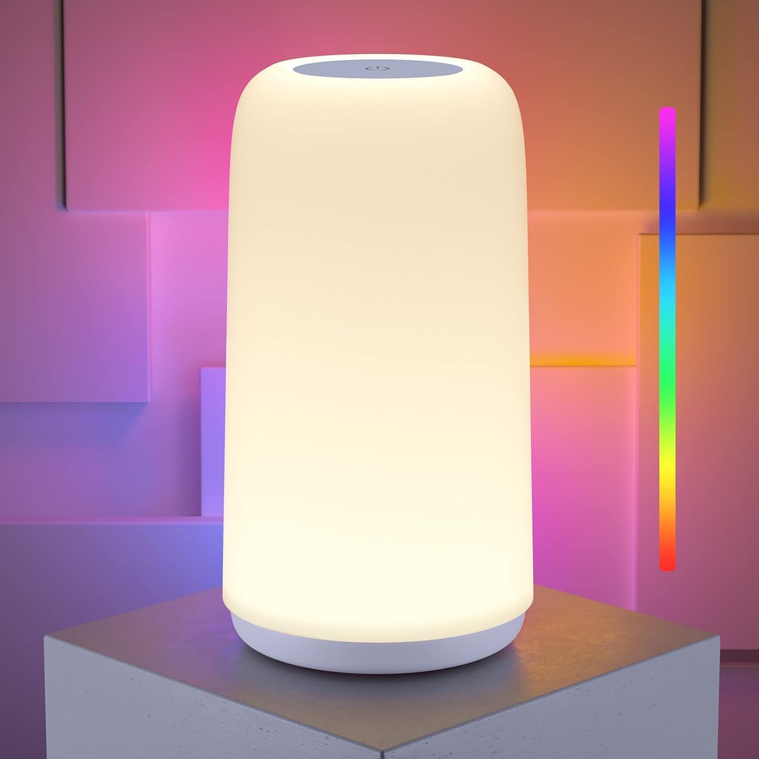 Touch Bedside Table Lamp, [Sleek Design & RGB Mode] 3 Way Dimmable Small Lamp for Bedroom, LED Lamp with Warm White Lights, Multi-Color Smart Nightstand Lamp for for Living Room Home Gifts - Grand Goldman