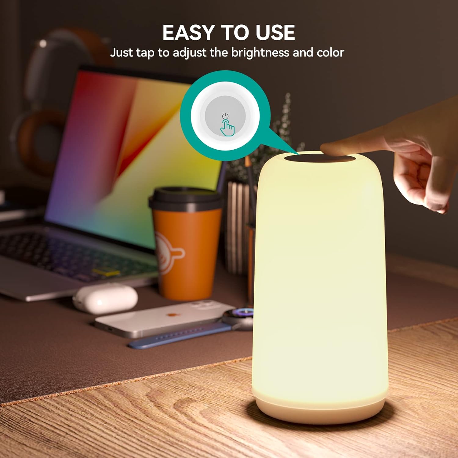 Touch Bedside Table Lamp, [Sleek Design & RGB Mode] 3 Way Dimmable Small Lamp for Bedroom, LED Lamp with Warm White Lights, Multi-Color Smart Nightstand Lamp for for Living Room Home Gifts - Grand Goldman