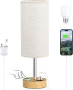 Touch Bedside Table Lamp with USB - 3 Way Dimmable Wood Lamp for Bedroom Nightstand, Desk Lamp with Charging Station for Dorm, Living Room, Office, Kids Room, Nursery, Small - Grand Goldman