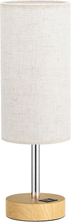 Touch Bedside Table Lamp with USB - 3 Way Dimmable Wood Lamp for Bedroom Nightstand, Desk Lamp with Charging Station for Dorm, Living Room, Office, Kids Room, Nursery, Small - Grand Goldman