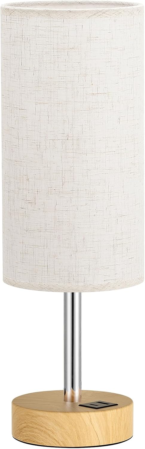 Touch Bedside Table Lamp with USB - 3 Way Dimmable Wood Lamp for Bedroom Nightstand, Desk Lamp with Charging Station for Dorm, Living Room, Office, Kids Room, Nursery, Small - Grand Goldman