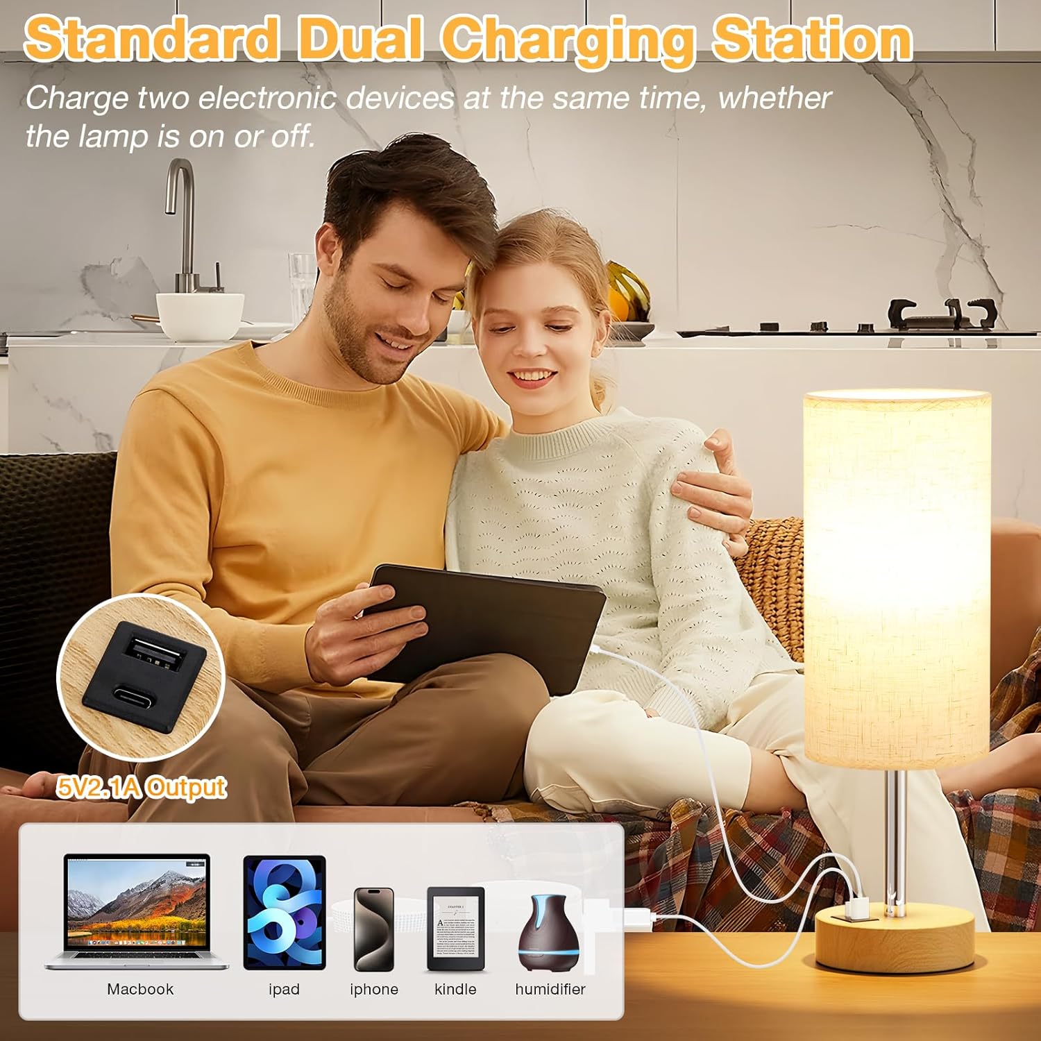Touch Bedside Table Lamp with USB - 3 Way Dimmable Wood Lamp for Bedroom Nightstand, Desk Lamp with Charging Station for Dorm, Living Room, Office, Kids Room, Nursery, Small - Grand Goldman