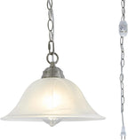 Traditional Plug in Pendant Light Fixture Alabaster Glass Shade, Black Hanging Lamp with Dimmable Switch,16.4Ft Cord & 14.7Ft Chain for Kitchen Sink Corner Nook - Grand Goldman