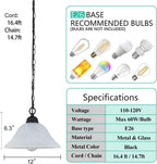 Traditional Plug in Pendant Light Fixture Alabaster Glass Shade, Black Hanging Lamp with Dimmable Switch,16.4Ft Cord & 14.7Ft Chain for Kitchen Sink Corner Nook - Grand Goldman