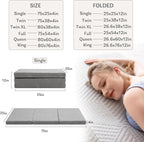 Tri-Fold Memory Foam Mattress, 4 inch Single Folding Mattress with Collapsible and Washable Cover, Travel and Guest Mat, 75"×25"×4", Grey - Grand Goldman