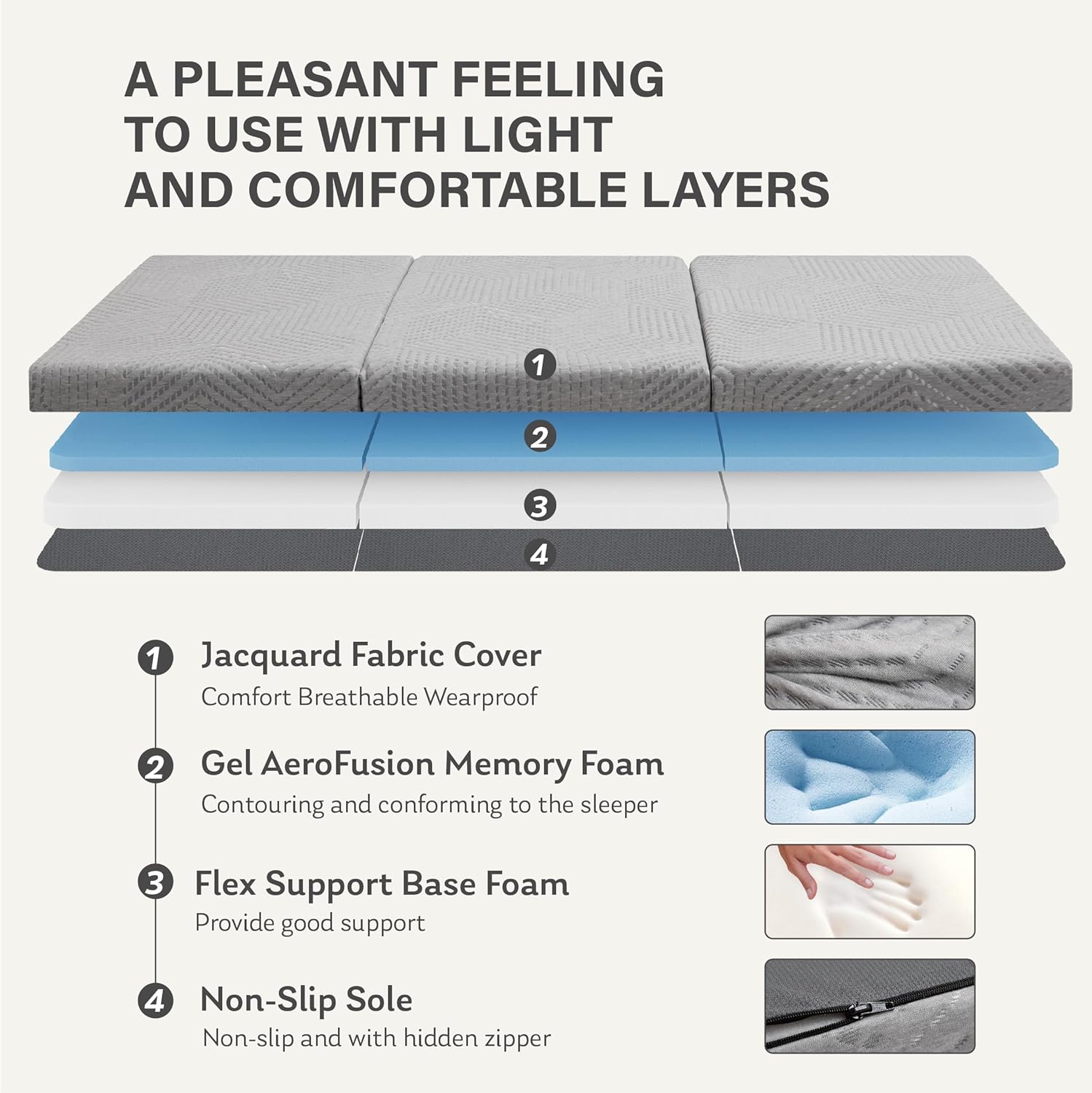 Tri-Fold Memory Foam Mattress, 4 inch Single Folding Mattress with Collapsible and Washable Cover, Travel and Guest Mat, 75"×25"×4", Grey - Grand Goldman