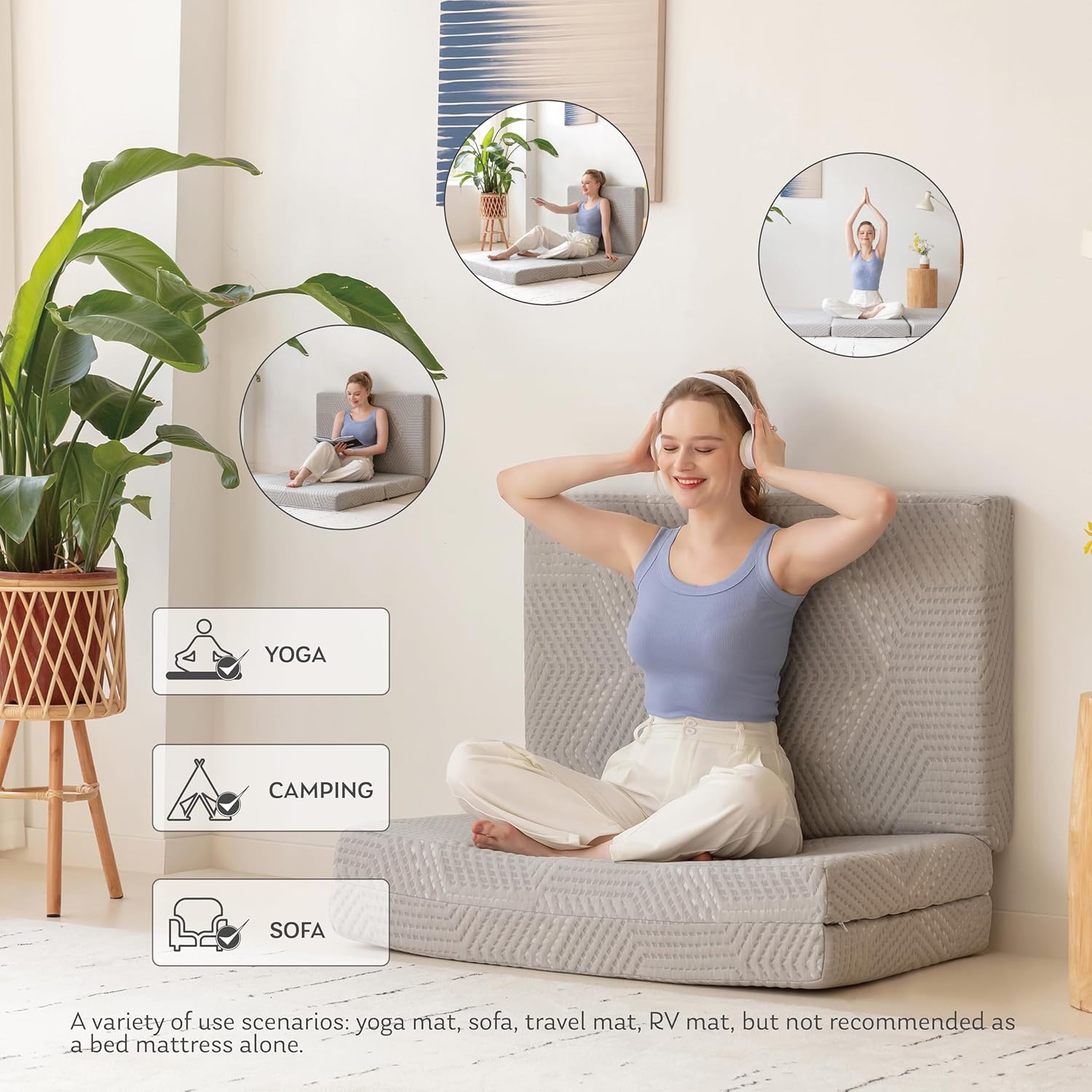 Tri-Fold Memory Foam Mattress, 4 inch Single Folding Mattress with Collapsible and Washable Cover, Travel and Guest Mat, 75"×25"×4", Grey - Grand Goldman