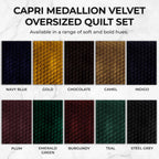 Tribeca Living Velvet King Quilt Set - Three-Piece Honeycomb Stitch Bedding, Super Soft 260GSM Velvet, Oversized Quilt and Two Sham Pillowcases, Emerald Green - Grand Goldman