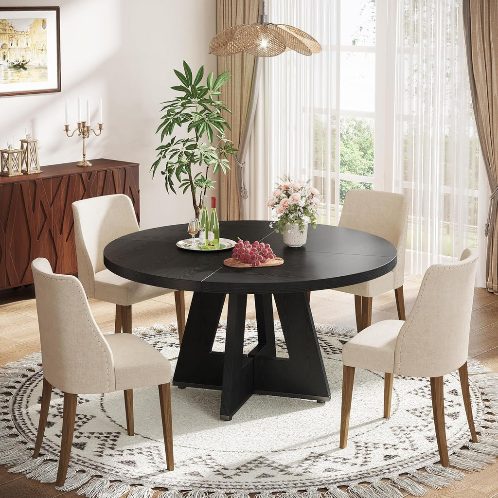 Tribesigns Farmhouse Dining Table, 47 Inch Round Dinner Table for 4, Rustic Round Dining Room Table for Home Dining Room Living Room (Black) - Grand Goldman