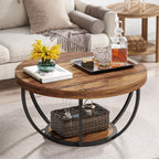 Tribesigns Round Coffee Table, Industrial 2-Tier Circle Coffee Table with Storage Shelves, Modern 31.7" Wooden Accent Center Table for Living Room, Home Office, Rustic Brown - Grand Goldman