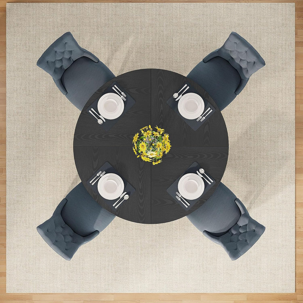 Tribesigns Round Dining Table Wood Kitchen Table for Dining Room Living Room, 47 in Dinning Room Tables for 4 Man, Farmhouse Dinner Table with Wooden Tabletop and Cross Base, Black(Only Table) - Grand Goldman