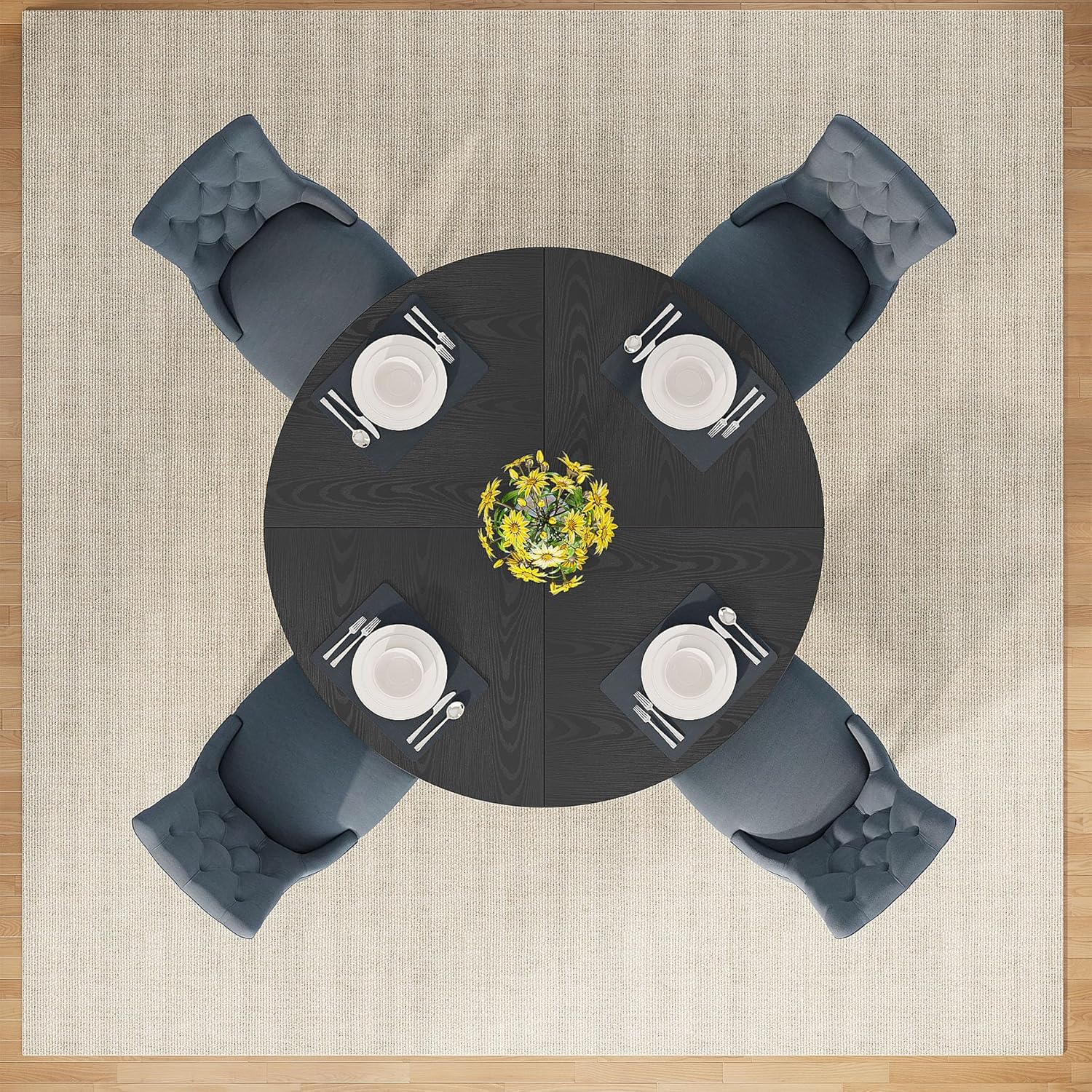 Tribesigns Round Dining Table Wood Kitchen Table for Dining Room Living Room, 47 in Dinning Room Tables for 4 Man, Farmhouse Dinner Table with Wooden Tabletop and Cross Base, Black(Only Table) - Grand Goldman