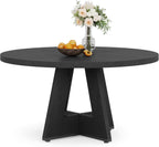 Tribesigns Round Dining Table Wood Kitchen Table for Dining Room Living Room, 47 in Dinning Room Tables for 4 Man, Farmhouse Dinner Table with Wooden Tabletop and Cross Base, Black(Only Table) - Grand Goldman