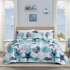 Tritard 3 Piece Coastal Quilt Sets Full/Queen Size - Reversible Microfiber Quilts with 2 Shams Soft Lightweight Beach Bedding Nautical Bedspread Coverlet Summer Comforter for All Season, 90''x96'', C1 - Grand Goldman