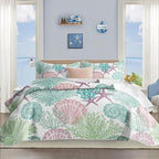 Tritard 3 Piece Coastal Quilt Sets Full/Queen Size - Reversible Microfiber Quilts with 2 Shams Soft Lightweight Beach Bedding Nautical Bedspread Coverlet Summer Comforter for All Season, 90''x96'', C1 - Grand Goldman