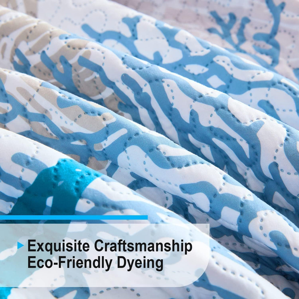 Tritard 3 Piece Coastal Quilt Sets Full/Queen Size - Reversible Microfiber Quilts with 2 Shams Soft Lightweight Beach Bedding Nautical Bedspread Coverlet Summer Comforter for All Season, 90''x96'', C1 - Grand Goldman