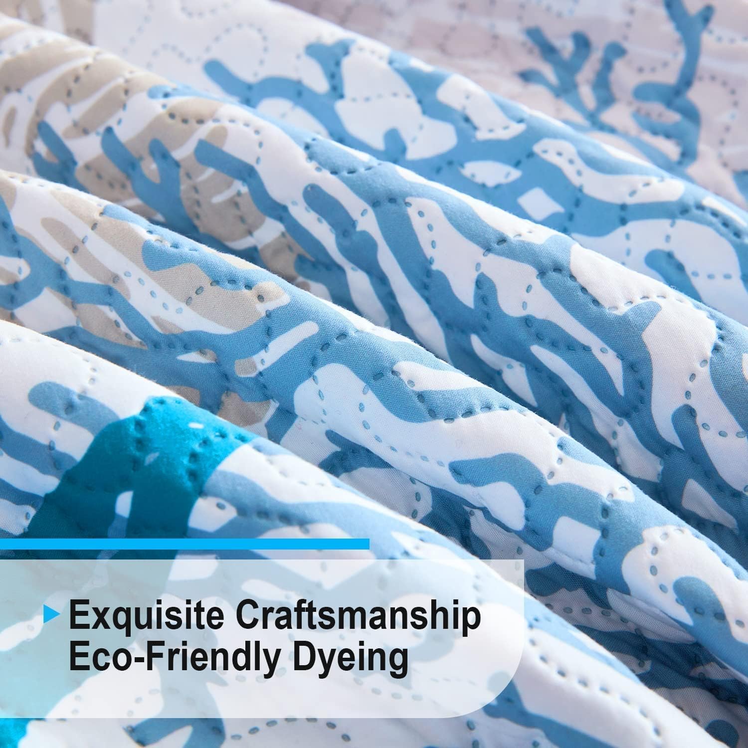 Tritard 3 Piece Coastal Quilt Sets Full/Queen Size - Reversible Microfiber Quilts with 2 Shams Soft Lightweight Beach Bedding Nautical Bedspread Coverlet Summer Comforter for All Season, 90''x96'', C1 - Grand Goldman