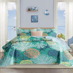 Tritard 3 Piece Coastal Quilt Sets Full/Queen Size - Reversible Microfiber Quilts with 2 Shams Soft Lightweight Beach Bedding Nautical Bedspread Coverlet Summer Comforter for All Season, 90''x96'', C1 - Grand Goldman