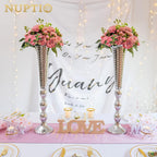 Trumpet Vase Wedding Centrepieces for Tables: Nuptio 2 Pcs Silver Vase 61cm Tall Flower Stand Road Lead for Weddings Party Dinner Centrepiece, Tabletop Vases for Anniversary Birthday Home Decoration - Grand Goldman