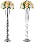 Trumpet Vase Wedding Centrepieces for Tables: Nuptio 2 Pcs Silver Vase 61cm Tall Flower Stand Road Lead for Weddings Party Dinner Centrepiece, Tabletop Vases for Anniversary Birthday Home Decoration - Grand Goldman