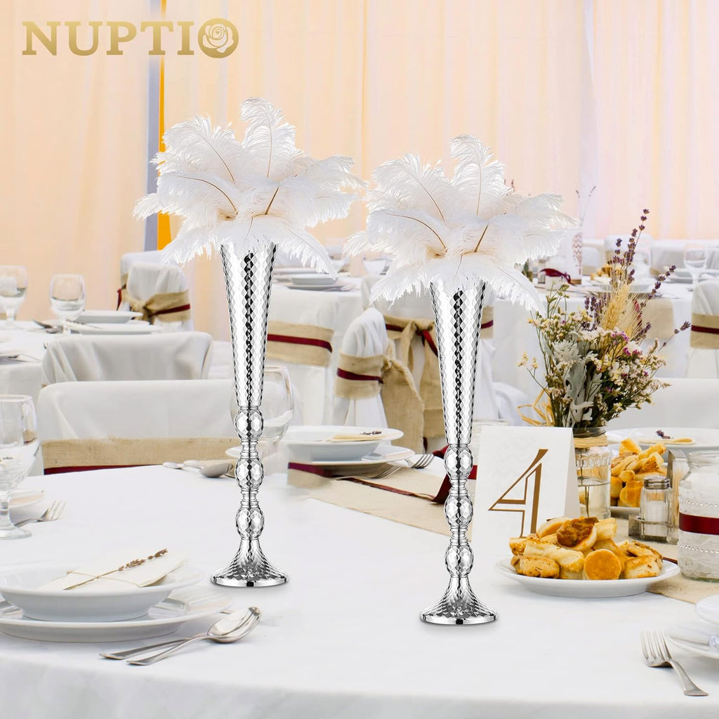 Trumpet Vase Wedding Centrepieces for Tables: Nuptio 2 Pcs Silver Vase 61cm Tall Flower Stand Road Lead for Weddings Party Dinner Centrepiece, Tabletop Vases for Anniversary Birthday Home Decoration - Grand Goldman
