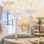 Trumpet Vase Wedding Centrepieces for Tables: Nuptio 2 Pcs Silver Vase 61cm Tall Flower Stand Road Lead for Weddings Party Dinner Centrepiece, Tabletop Vases for Anniversary Birthday Home Decoration - Grand Goldman