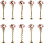 Trumpet Vase Wedding Centrepieces for Tables: Nuptio 2 Pcs Silver Vase 61cm Tall Flower Stand Road Lead for Weddings Party Dinner Centrepiece, Tabletop Vases for Anniversary Birthday Home Decoration - Grand Goldman