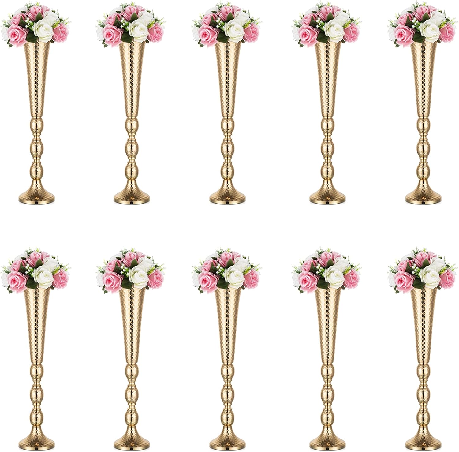 Trumpet Vase Wedding Centrepieces for Tables: Nuptio 2 Pcs Silver Vase 61cm Tall Flower Stand Road Lead for Weddings Party Dinner Centrepiece, Tabletop Vases for Anniversary Birthday Home Decoration - Grand Goldman