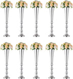 Trumpet Vase Wedding Centrepieces for Tables: Nuptio 2 Pcs Silver Vase 61cm Tall Flower Stand Road Lead for Weddings Party Dinner Centrepiece, Tabletop Vases for Anniversary Birthday Home Decoration - Grand Goldman