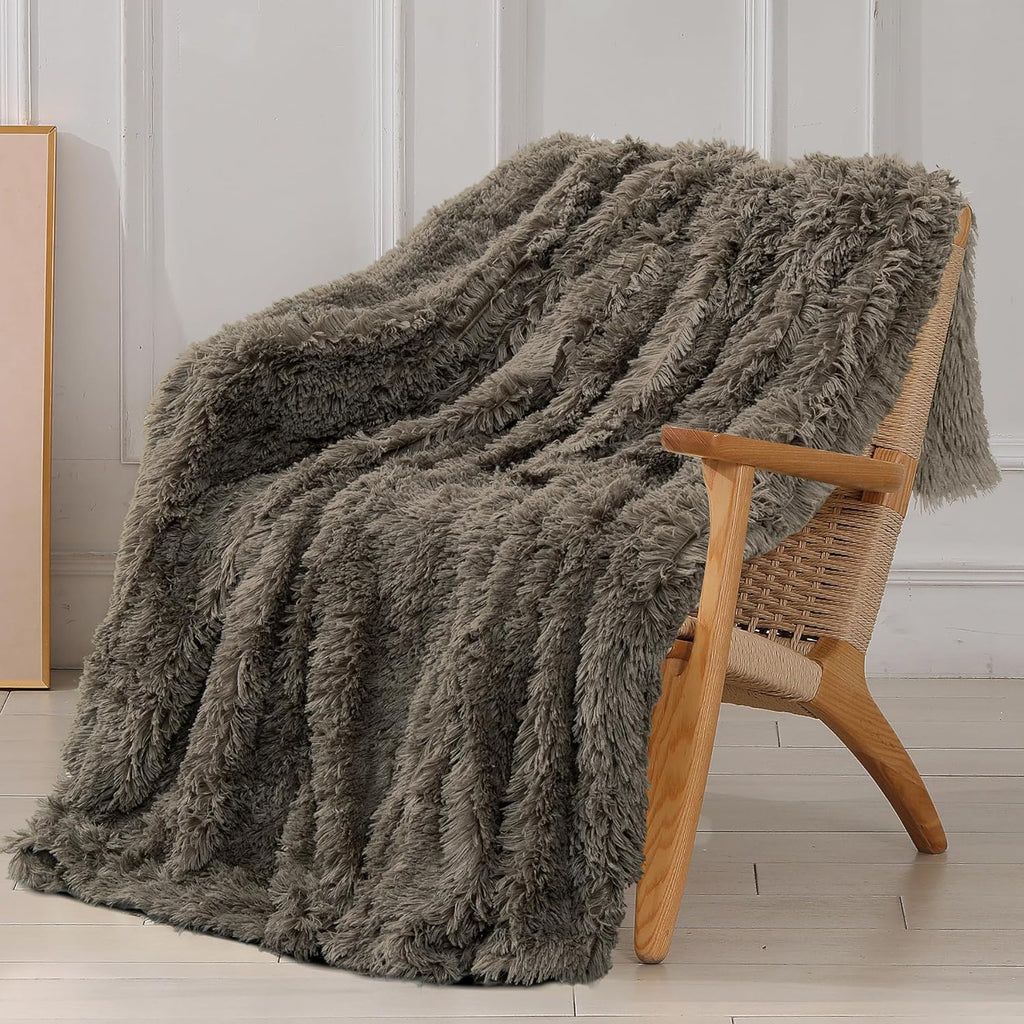 Tuddrom Decorative Extra Soft Fuzzy Faux Fur Throw Blanket 50" x 60",Solid Reversible Long Hair Shaggy Blanket,Fluffy Cozy Plush Comfy Microfiber Fleece Blankets for Couch Sofa Bedroom,Cream White - Grand Goldman