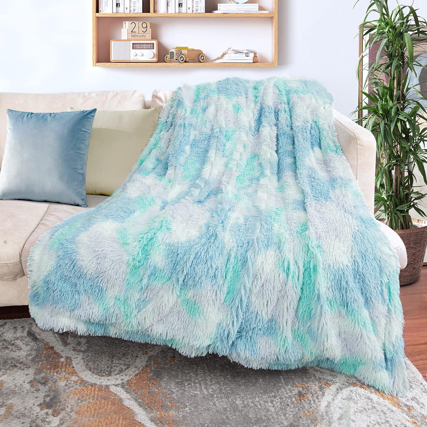 Tuddrom Decorative Extra Soft Fuzzy Faux Fur Throw Blanket 50" x 60",Solid Reversible Long Hair Shaggy Blanket,Fluffy Cozy Plush Comfy Microfiber Fleece Blankets for Couch Sofa Bedroom,Cream White - Grand Goldman