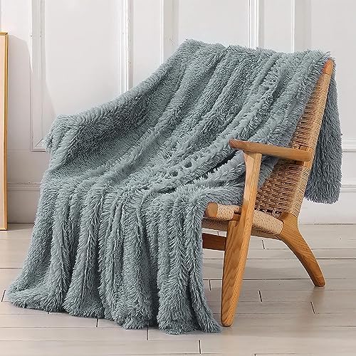 Tuddrom Decorative Extra Soft Fuzzy Faux Fur Throw Blanket 50" x 60",Solid Reversible Long Hair Shaggy Blanket,Fluffy Cozy Plush Comfy Microfiber Fleece Blankets for Couch Sofa Bedroom,Cream White - Grand Goldman