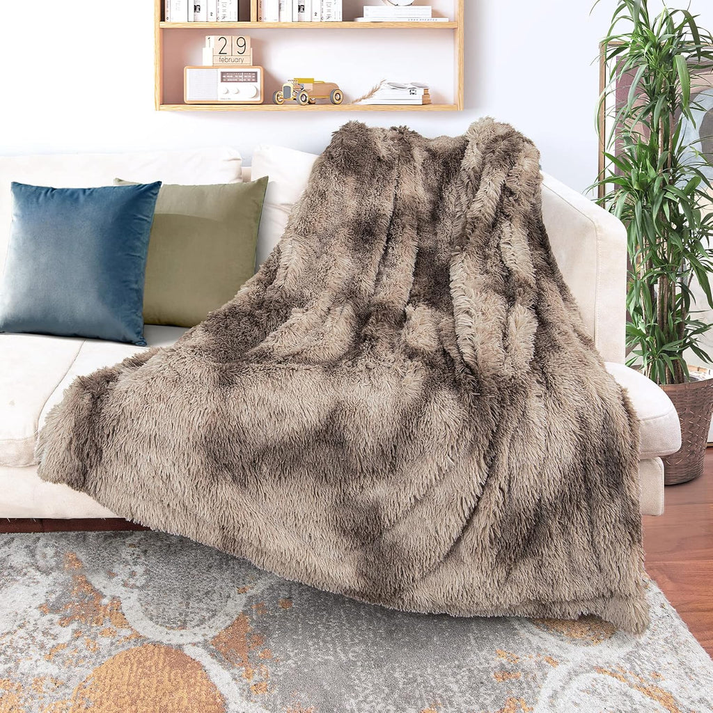 Tuddrom Decorative Extra Soft Fuzzy Faux Fur Throw Blanket 50" x 60",Solid Reversible Long Hair Shaggy Blanket,Fluffy Cozy Plush Comfy Microfiber Fleece Blankets for Couch Sofa Bedroom,Cream White - Grand Goldman