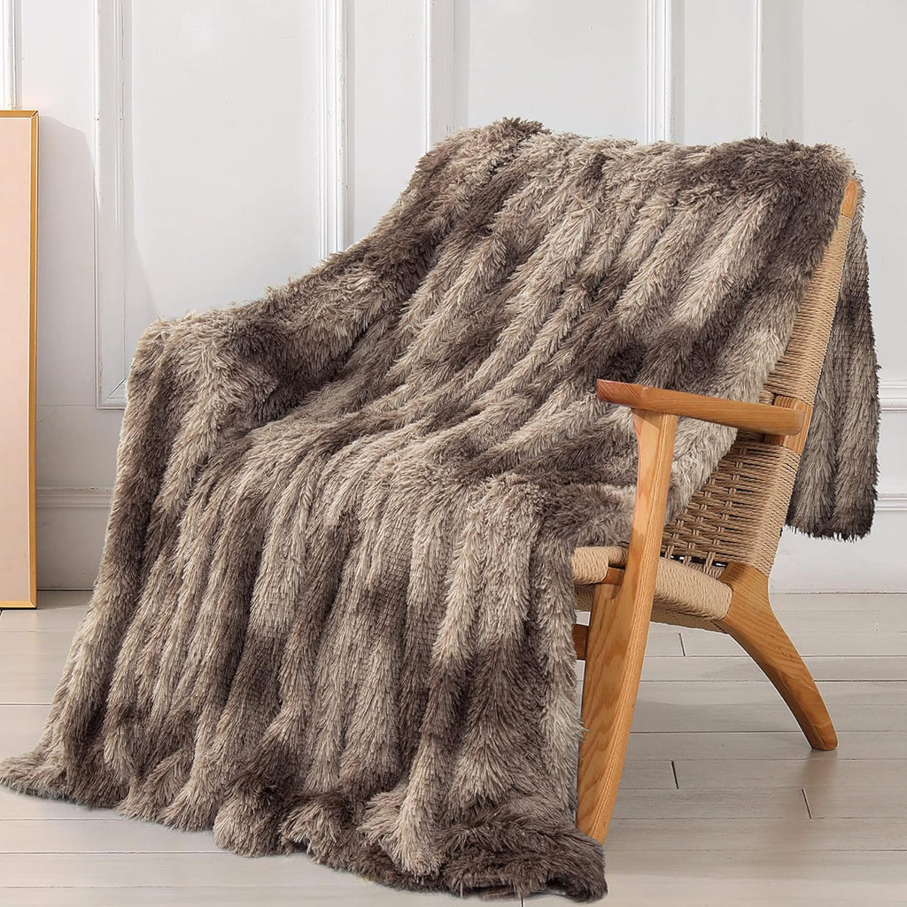 Tuddrom Decorative Extra Soft Fuzzy Faux Fur Throw Blanket 50" x 60",Solid Reversible Long Hair Shaggy Blanket,Fluffy Cozy Plush Comfy Microfiber Fleece Blankets for Couch Sofa Bedroom,Cream White - Grand Goldman