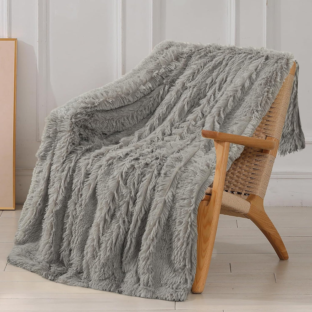 Tuddrom Decorative Extra Soft Fuzzy Faux Fur Throw Blanket 50" x 60",Solid Reversible Long Hair Shaggy Blanket,Fluffy Cozy Plush Comfy Microfiber Fleece Blankets for Couch Sofa Bedroom,Cream White - Grand Goldman