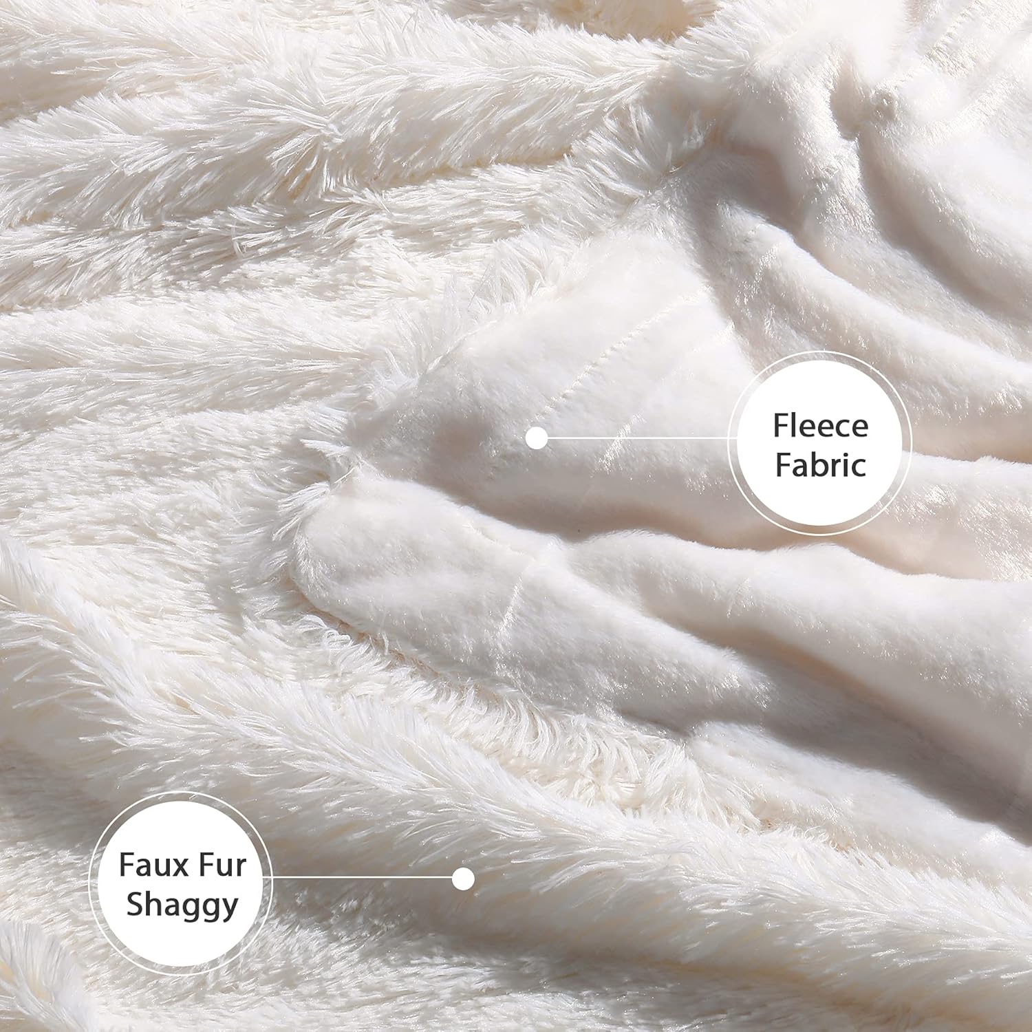 Tuddrom Decorative Extra Soft Fuzzy Faux Fur Throw Blanket 50" x 60",Solid Reversible Long Hair Shaggy Blanket,Fluffy Cozy Plush Comfy Microfiber Fleece Blankets for Couch Sofa Bedroom,Cream White - Grand Goldman