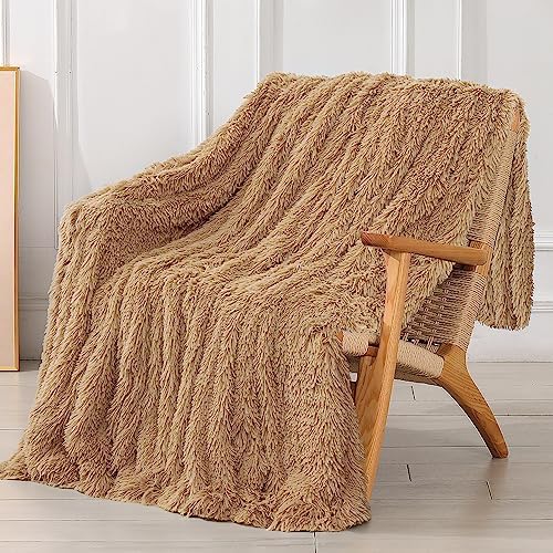 Tuddrom Decorative Extra Soft Fuzzy Faux Fur Throw Blanket 50" x 60",Solid Reversible Long Hair Shaggy Blanket,Fluffy Cozy Plush Comfy Microfiber Fleece Blankets for Couch Sofa Bedroom,Cream White - Grand Goldman