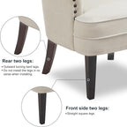 Tufted Beige Accent Chair with Ottoman and Vintage Brass Studs - For Living Room, Bedroom, Reception Room - Grand Goldman