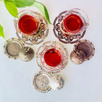 Tulip Hollow Metal Glass Turkish Coffee Cups Classical Court Coffee Mug Glass Cup with Sugar Dish Spoon Set Afternoon Tea Set - Grand Goldman