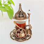 Tulip Hollow Metal Glass Turkish Coffee Cups Classical Court Coffee Mug Glass Cup with Sugar Dish Spoon Set Afternoon Tea Set - Grand Goldman