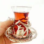 Tulip Hollow Metal Glass Turkish Coffee Cups Classical Court Coffee Mug Glass Cup with Sugar Dish Spoon Set Afternoon Tea Set - Grand Goldman