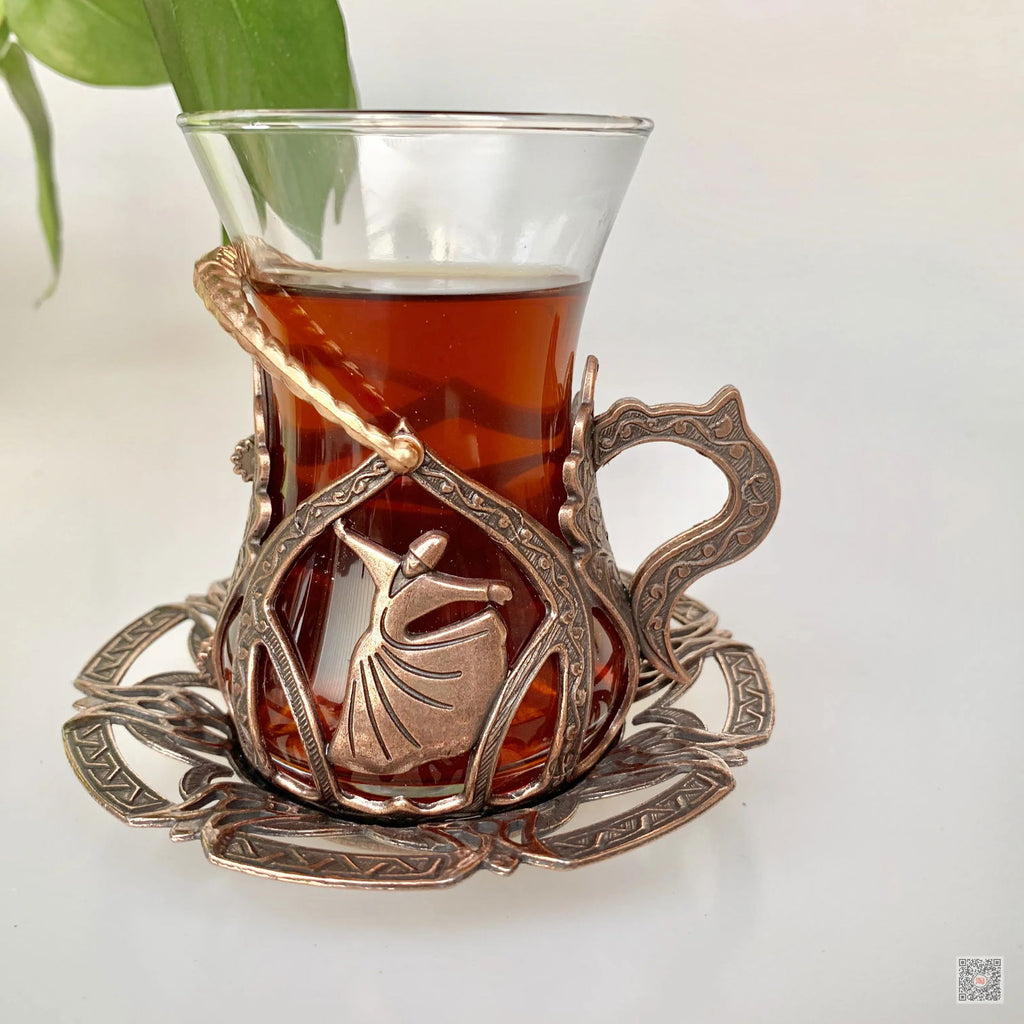 Tulip Hollow Metal Glass Turkish Coffee Cups Classical Court Coffee Mug Glass Cup with Sugar Dish Spoon Set Afternoon Tea Set - Grand Goldman