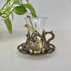 Tulip Hollow Metal Glass Turkish Coffee Cups Classical Court Coffee Mug Glass Cup with Sugar Dish Spoon Set Afternoon Tea Set - Grand Goldman