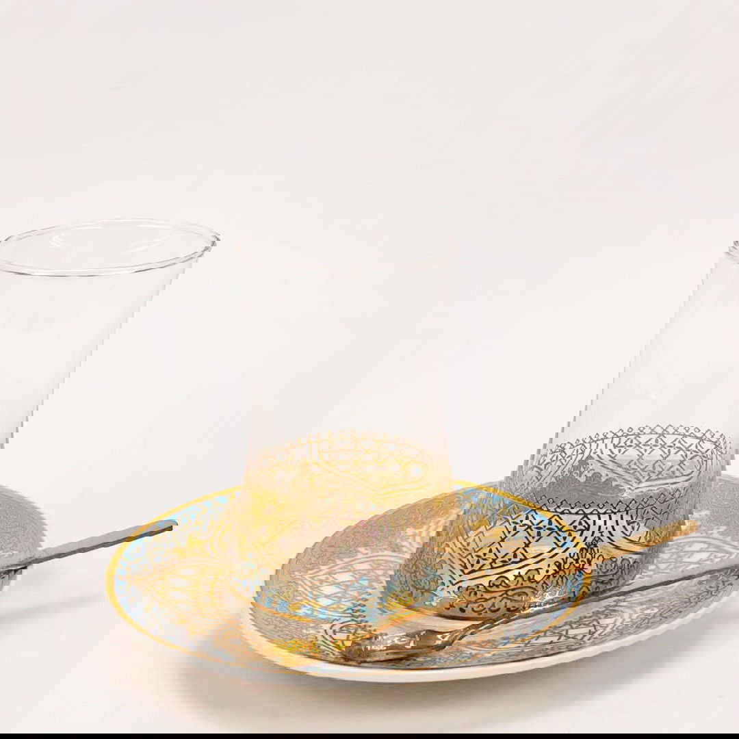 Turkish Specialty Glass Coffee Red Tea Cup And Saucer Set Romantic And Exotic - Grand Goldman