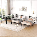 Twin Over Twin Over Twin Triple Bunk Bed for Kids,3 Bed Bunk Beds for 3,Metal Triple Bunk Beds with Built-in Desk,Separates Into 3 Twin Beds,Noise Reduced Structure,Black - Grand Goldman