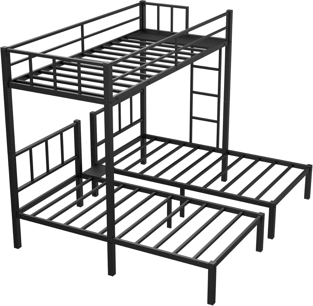 Twin Over Twin Over Twin Triple Bunk Bed for Kids,3 Bed Bunk Beds for 3,Metal Triple Bunk Beds with Built-in Desk,Separates Into 3 Twin Beds,Noise Reduced Structure,Black - Grand Goldman