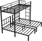 Twin Over Twin Over Twin Triple Bunk Bed for Kids,3 Bed Bunk Beds for 3,Metal Triple Bunk Beds with Built-in Desk,Separates Into 3 Twin Beds,Noise Reduced Structure,Black - Grand Goldman