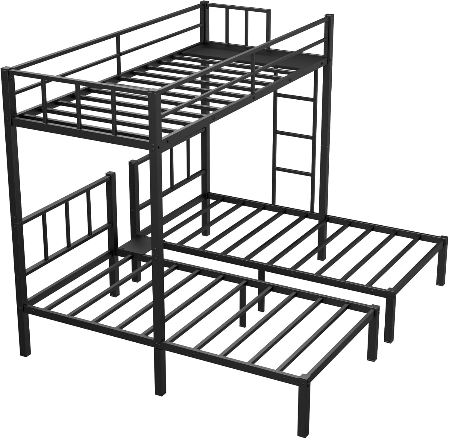 Twin Over Twin Over Twin Triple Bunk Bed for Kids,3 Bed Bunk Beds for 3,Metal Triple Bunk Beds with Built-in Desk,Separates Into 3 Twin Beds,Noise Reduced Structure,Black - Grand Goldman