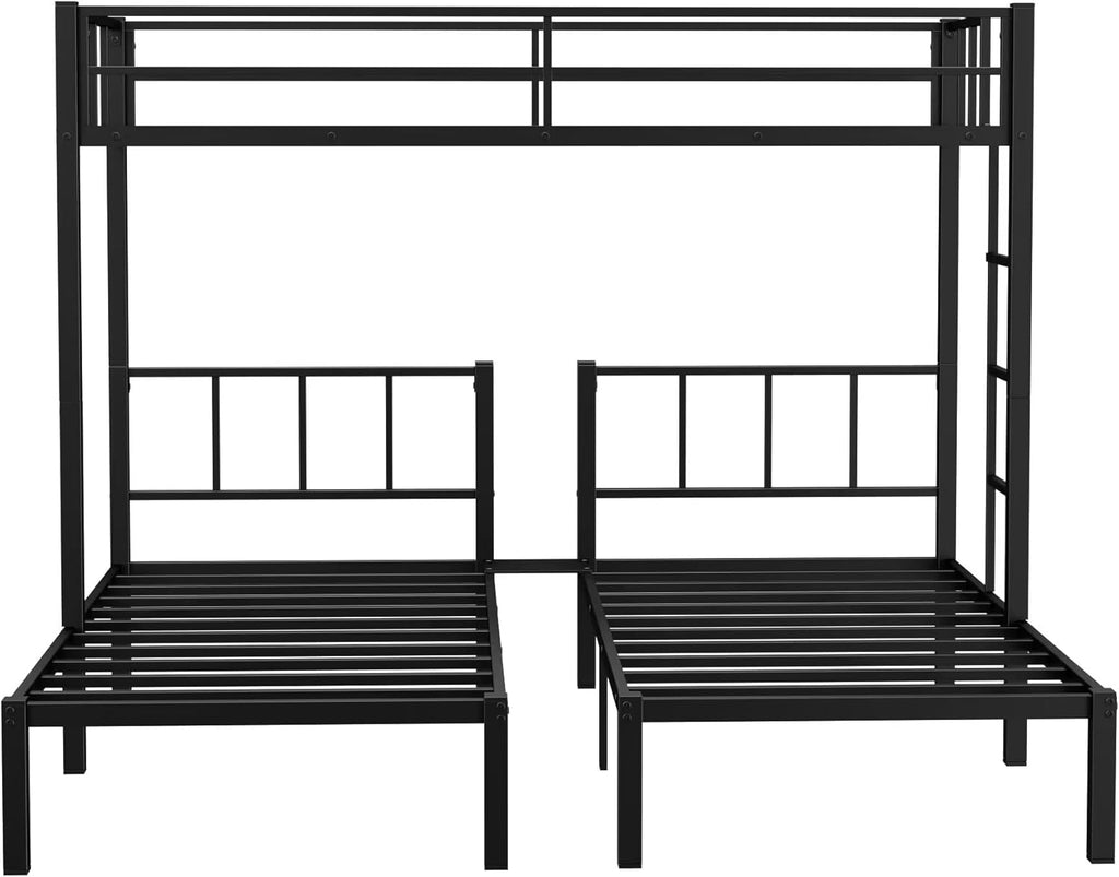 Twin Over Twin Over Twin Triple Bunk Bed for Kids,3 Bed Bunk Beds for 3,Metal Triple Bunk Beds with Built-in Desk,Separates Into 3 Twin Beds,Noise Reduced Structure,Black - Grand Goldman