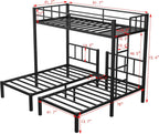 Twin Over Twin Over Twin Triple Bunk Bed for Kids,3 Bed Bunk Beds for 3,Metal Triple Bunk Beds with Built-in Desk,Separates Into 3 Twin Beds,Noise Reduced Structure,Black - Grand Goldman